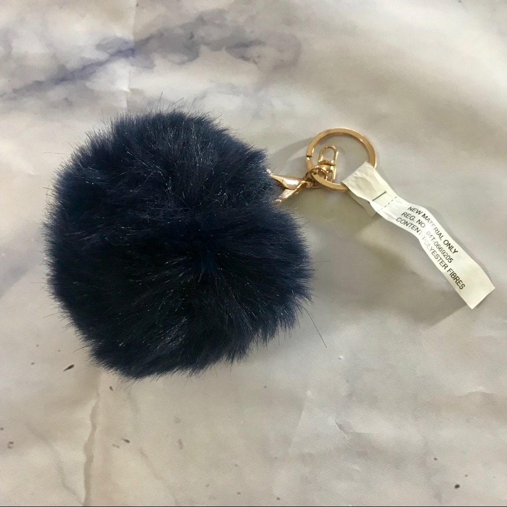 Faux Fur Navy Blue Large Pom Pom Keychain